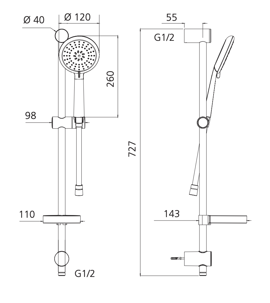 Oliveri Copenhagen CO51580CR Chrome Hand Shower With Rail - Special Order