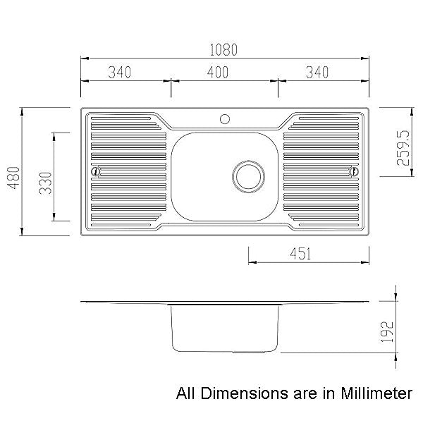 Oliveri DZ133 Diaz Single Bowl Double Drainer Topmount Sink