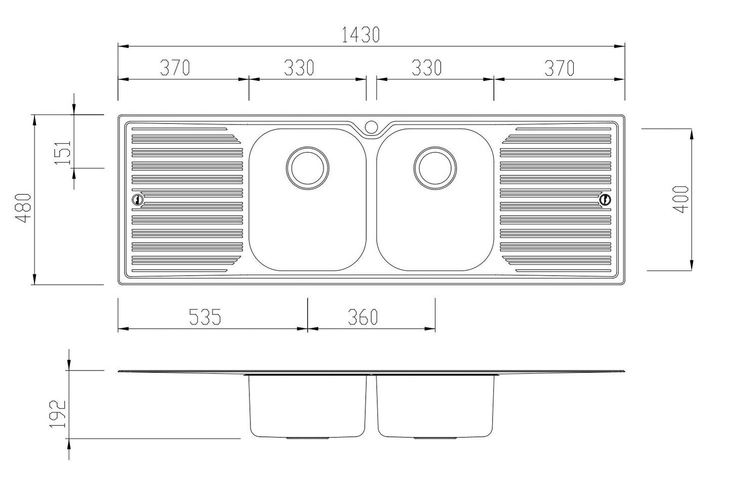 Oliveri DZ153 Diaz Double Bowl Double Drainer Topmount Sink