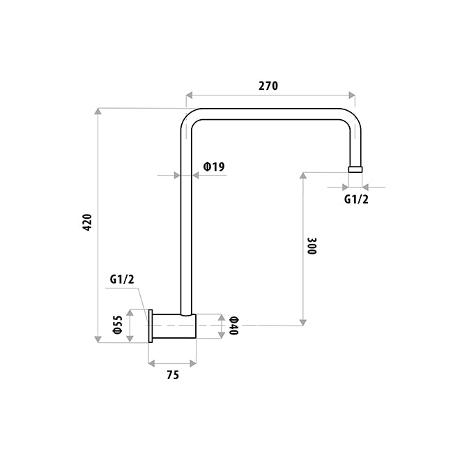 Dan Elle Gooseneck Shower Arm T870dan-2