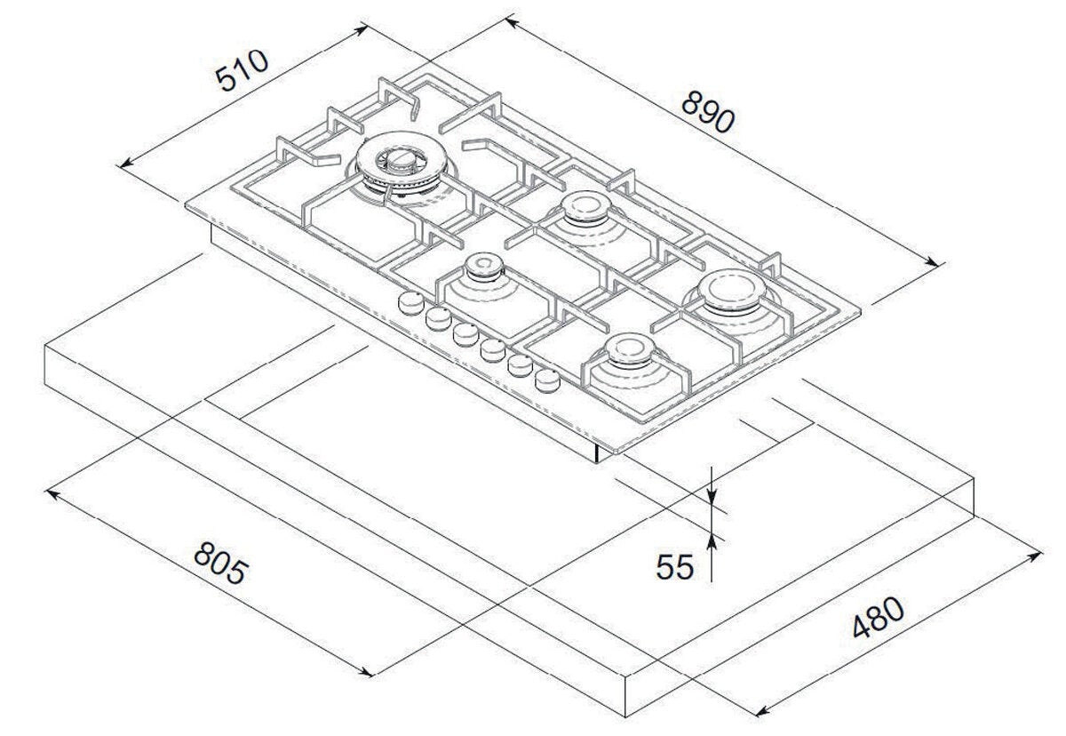 Euro Appliances E90CTWX 90cm 5 Burner Stainless Steel Gas Cooktop