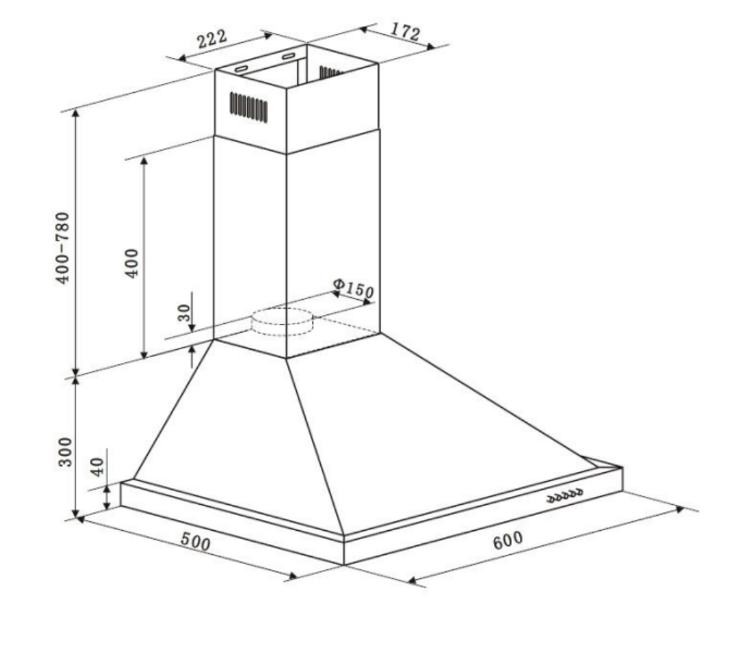 Euro Appliances EA60SX 600mm Stainless Steel Pyramid Canopy - Special Order