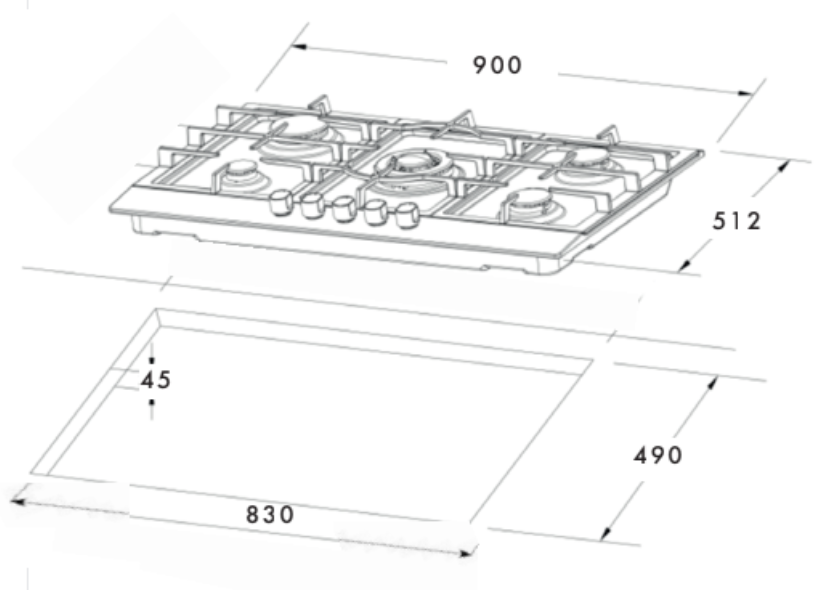 Euro Appliances ECT900GBK2 90cm 5 Burner Gas on Glass Cooktop - Pre order