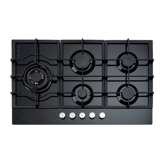 Euro Appliances ECT900GBK2 90cm 5 Burner Gas on Glass Cooktop - Pre order