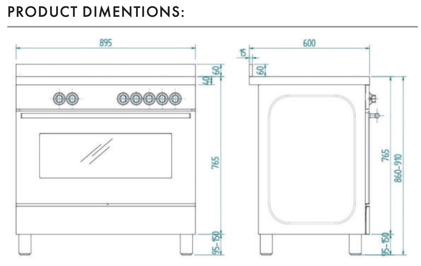 Euro Appliances EFS900LDX 90cm Freestanding Dual Fuel Oven/Stove