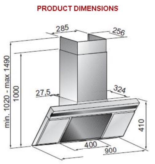 Euro Appliances EIN90WSX 90cm Touch Control Incline Rangehood