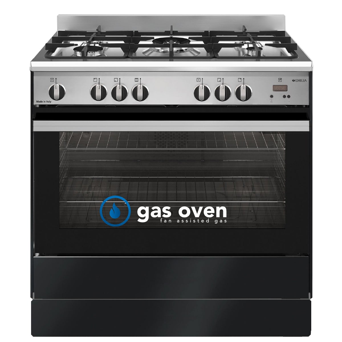 Emilia EM965GGN 90cm Black and Stainless Steel Italian Made All Gas Stove