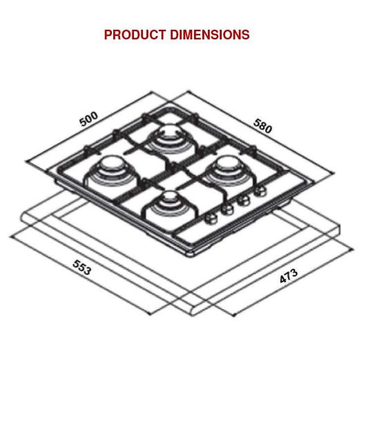 Euro Appliances EPZ3WGCTSS 4 Burner Stainless Steel Gas Cooktop