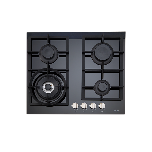 Euro Appliances ES60GFDBL Premium Italian Made 4 Burner Gas on Glass Cooktop