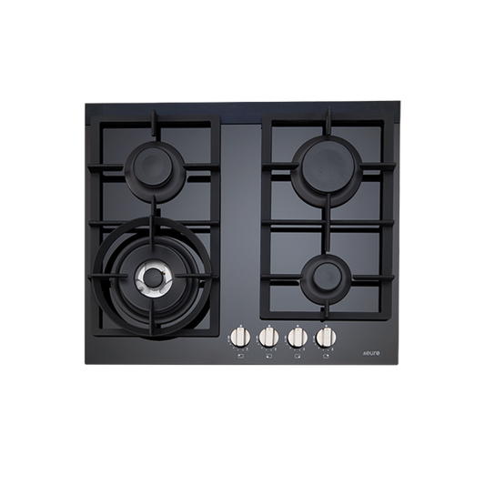 Euro Appliances ES60GFDBL Premium Italian Made 4 Burner Gas on Glass Cooktop