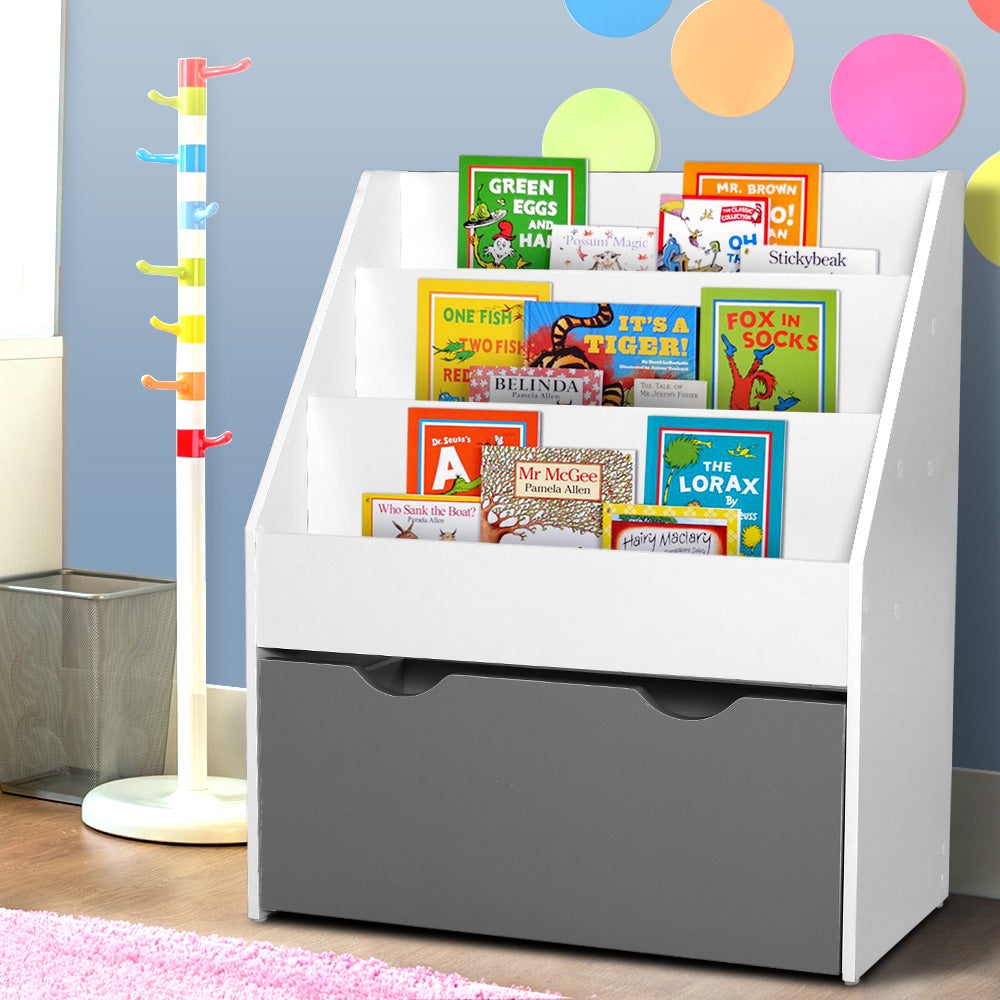 Keezi Kids Bookshelf Childrens Bookcase Organiser Storage Shelf Wooden White