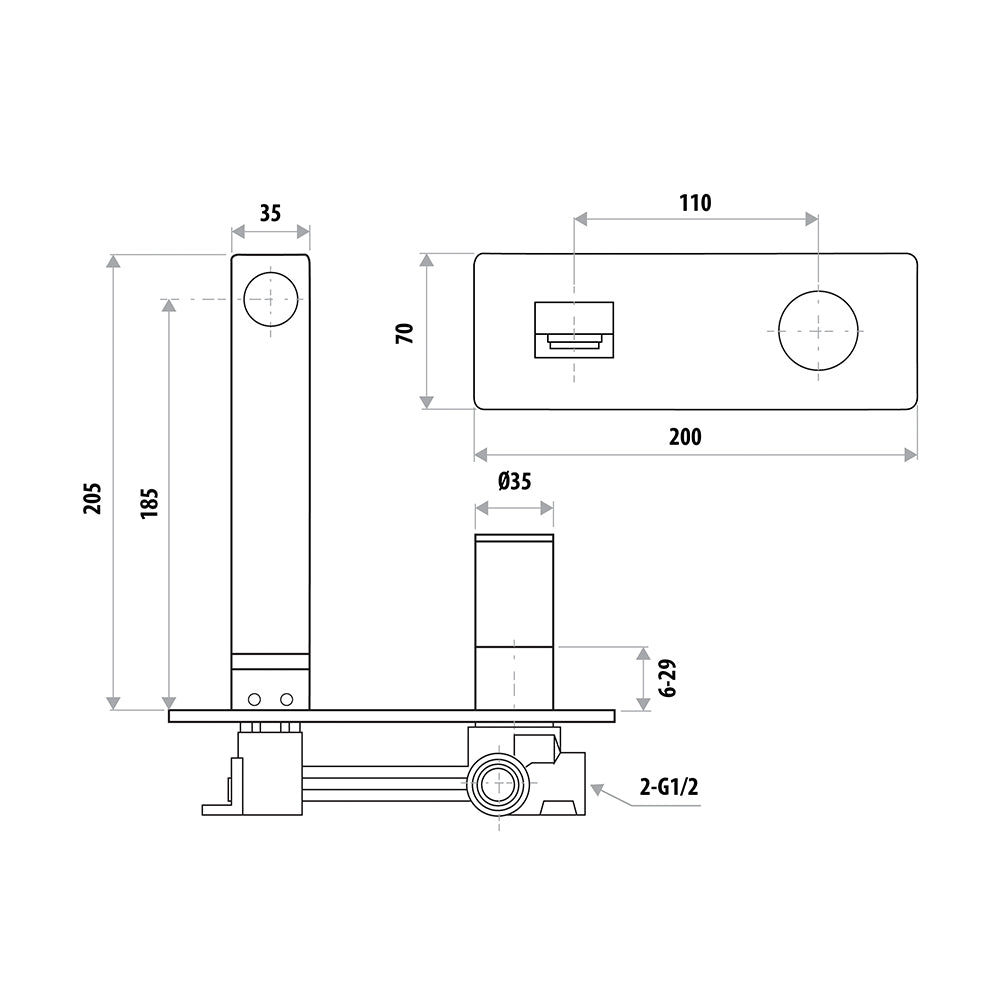 The GABE Wall Outlet Mixer Chrome / Matte Black T706CP/BK