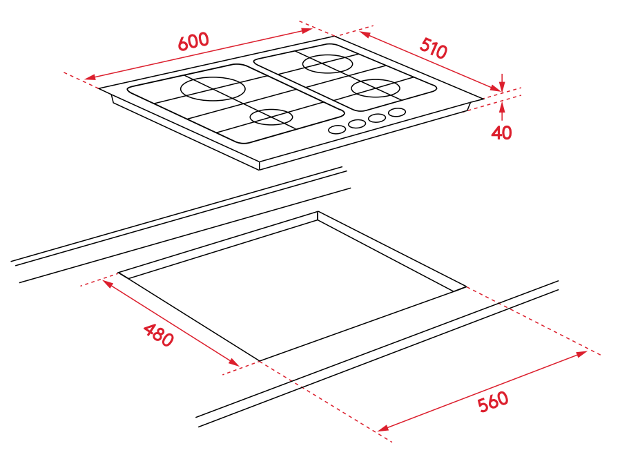 InAlto ICG6F 60cm Stainless Steel Gas Cooktop