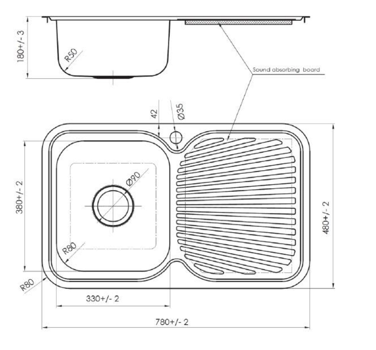 Arc IS8LS5 Single Bowl Right Hand Drainer Inset Sink