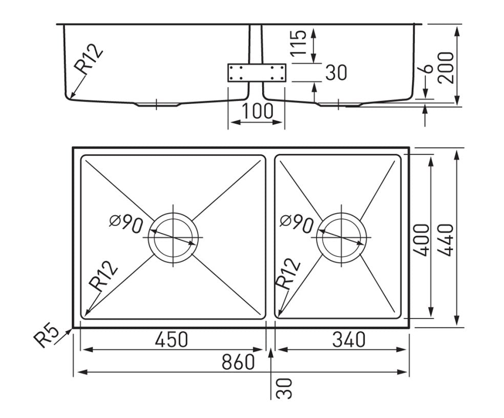 ARC ISKU9S1 Deluxe 1 and 3/4 Bowl Stainless Steel Undermount Sink