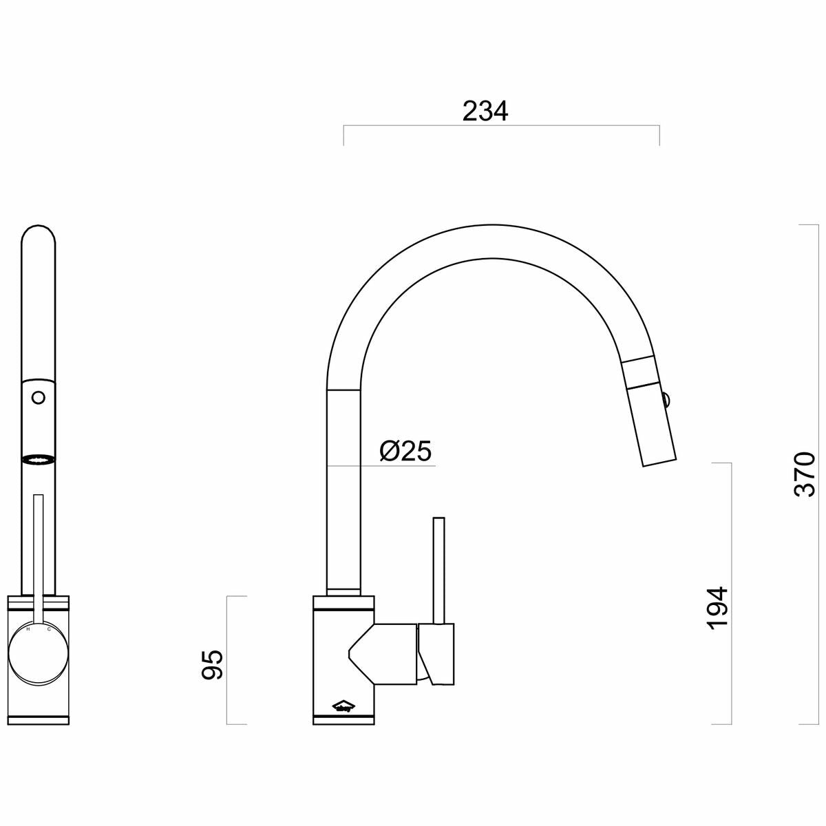 Gareth Ashton KTA037-316-BR 316 Marine Grade Brushed Stainless Steel Gooseneck Pull Out Kitchen Mixer