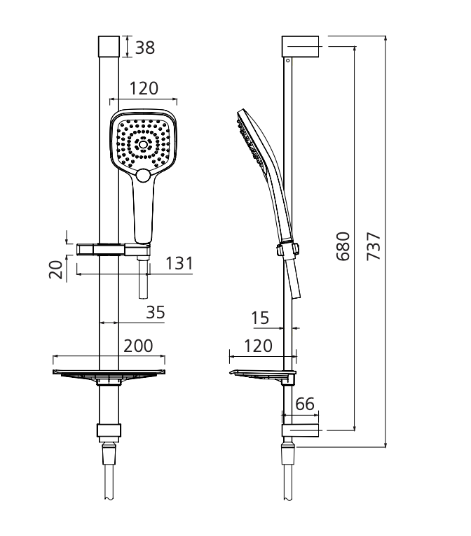 Oliveri Monaco MO168013CR Chrome Hand Shower With Rail - Special Order