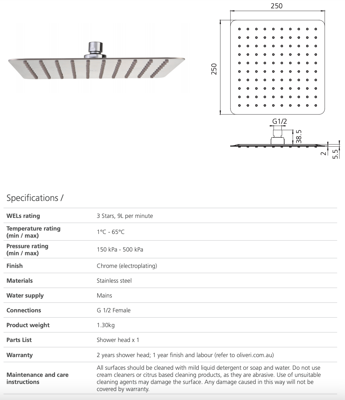 Oliveri MO35300CR Monaco Chrome Ultra Thin Shower Rose