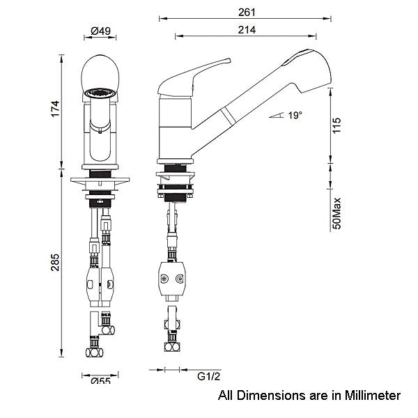 Gareth Ashton MPOSM Mixmaster Sink Mixer with Pull Out Spray Tap