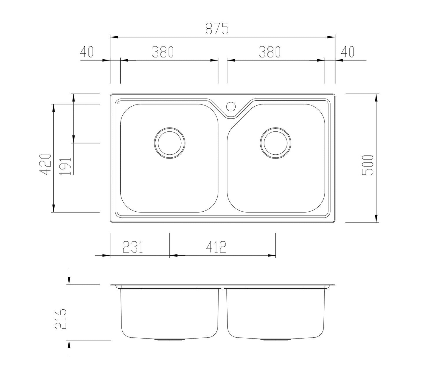 Oliveri NP663 Nu-Petite Double Bowl Topmount Sink