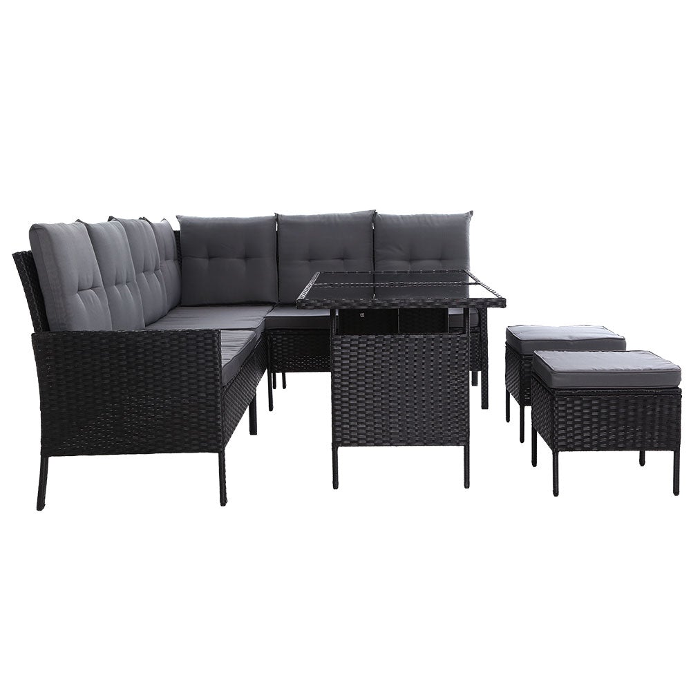 Outdoor Sofa Set Patio Furniture Lounge Setting Dining Chair Table Wicker Black