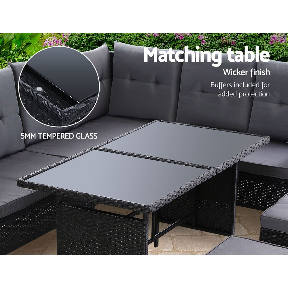 Outdoor Sofa Set Patio Furniture Lounge Setting Dining Chair Table Wicker Black