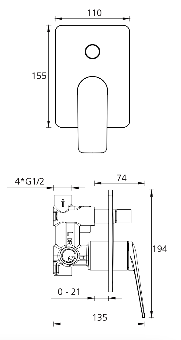 Oliveri PA101500BN Paris Brushed Nickel Wall Mixer With Diverter