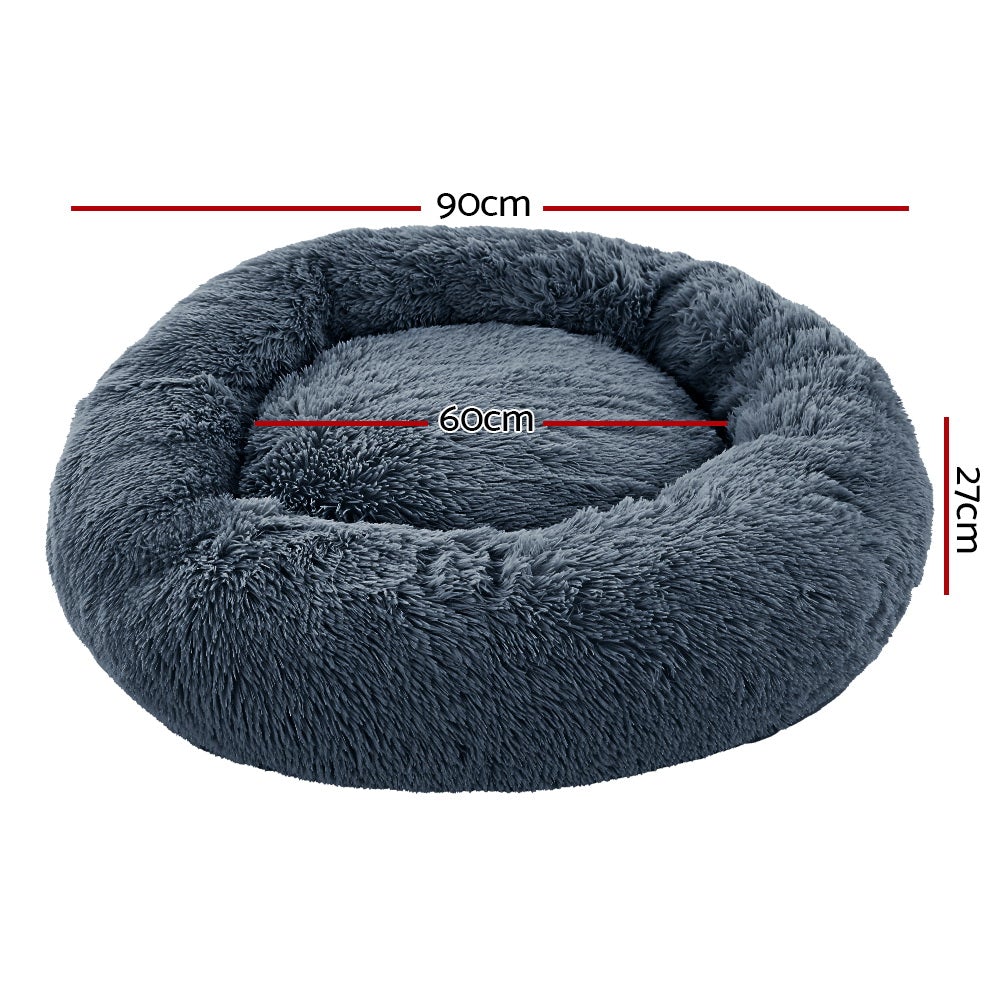 Pet Bed Dog Cat Calming Bed Large 90cm Dark Grey Sleeping Comfy Cave Washable