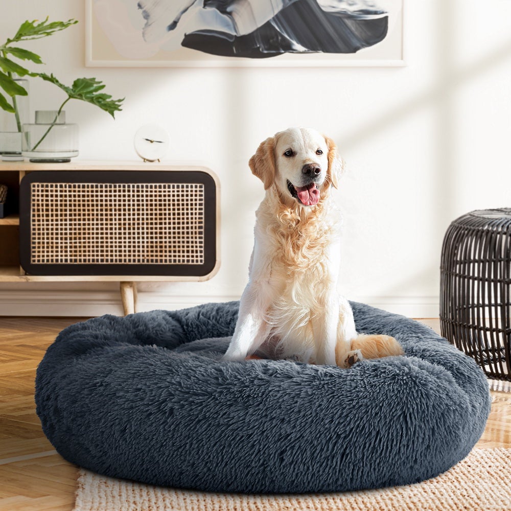 Pet Bed Dog Cat Calming Bed Large 90cm Dark Grey Sleeping Comfy Cave Washable