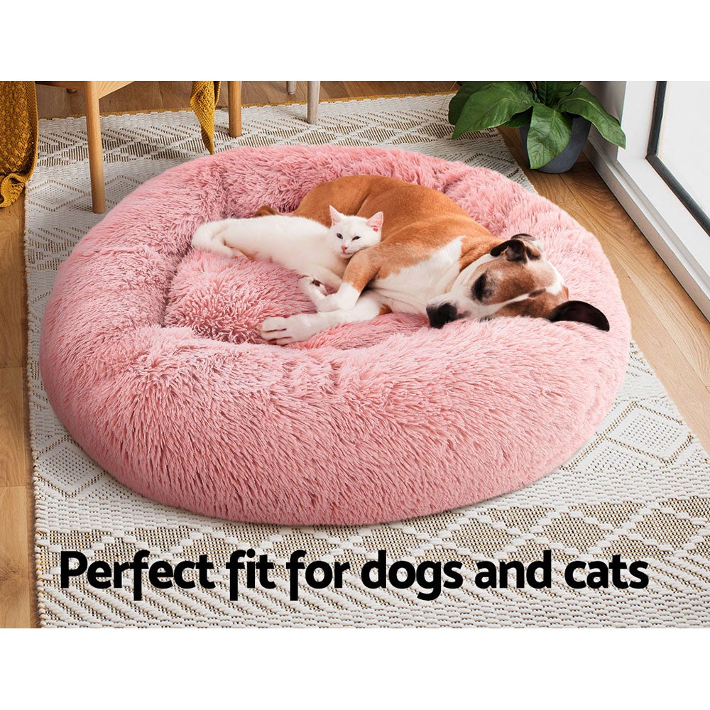 Pet Bed Dog Cat Calming Bed Large 90cm Pink Sleeping Comfy Cave Washable