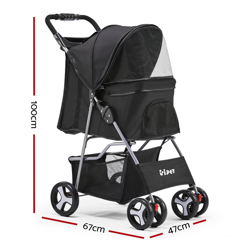 i.Pet 4 Wheel Pet Stroller - Black - Online Only