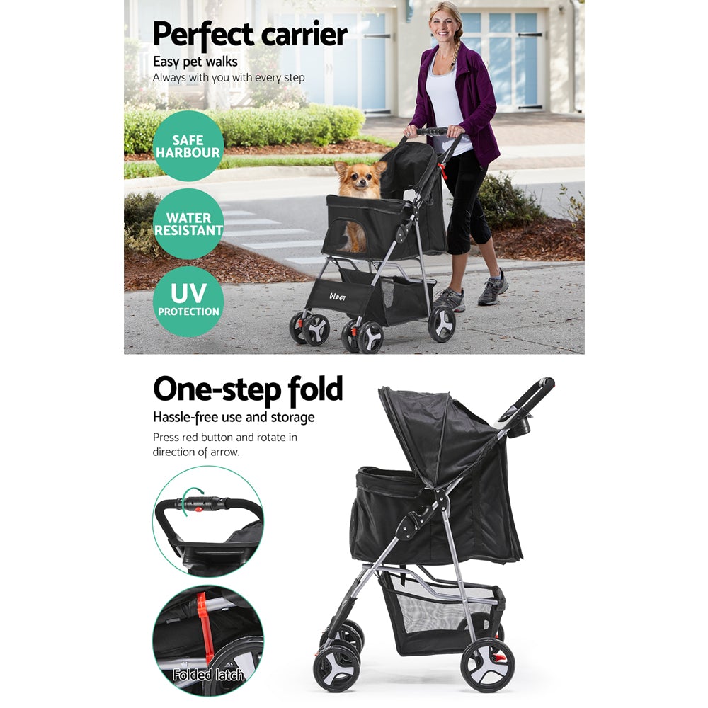 i.Pet 4 Wheel Pet Stroller - Black - Online Only