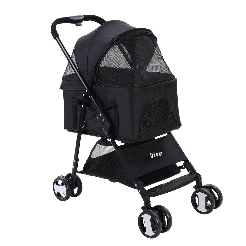 i.Pet Pet Stroller Dog Carrier Foldable Pram 3 IN 1 Middle Size Black - Online Only