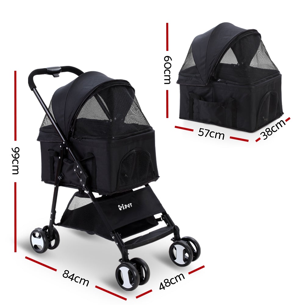 i.Pet Pet Stroller Dog Carrier Foldable Pram 3 IN 1 Middle Size Black - Online Only