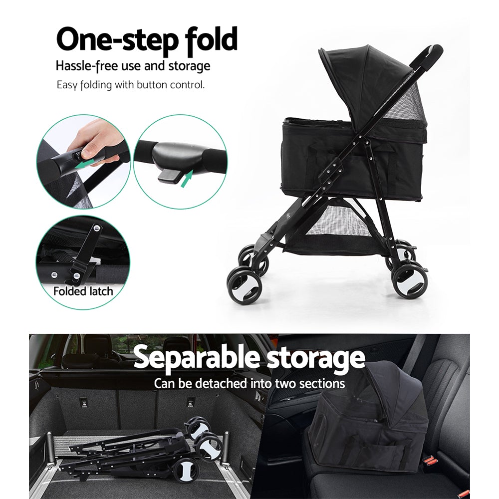 i.Pet Pet Stroller Dog Carrier Foldable Pram 3 IN 1 Middle Size Black - Online Only