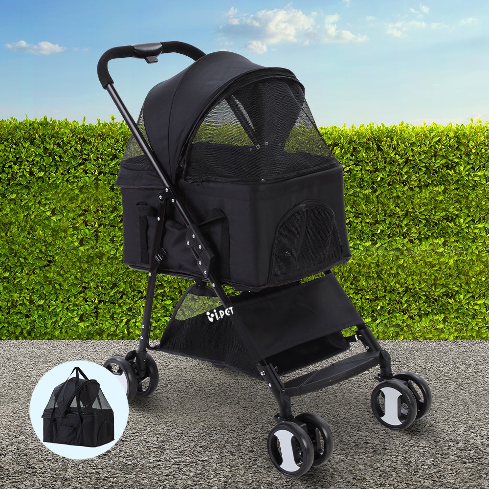 i.Pet Pet Stroller Dog Carrier Foldable Pram 3 IN 1 Middle Size Black - Online Only