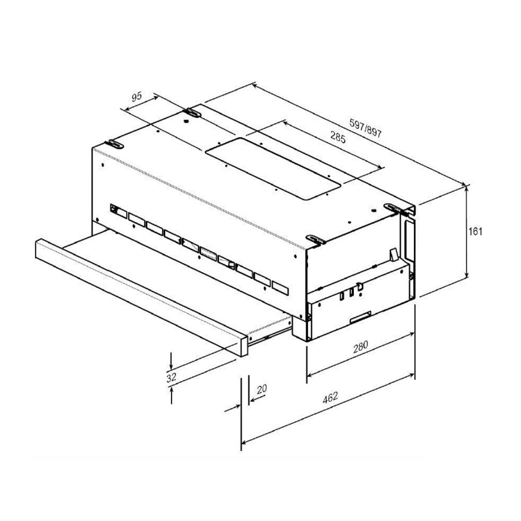 Robinhood RLES91SS-WH 90cm Slideout Undercupboard Rangehood