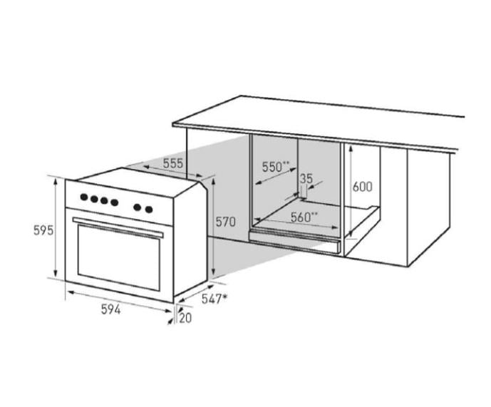 Baumatic BO5M Black Glass Electric Oven - 10amp Plug Connection