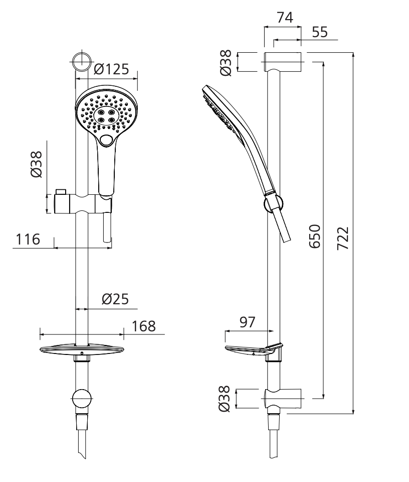 Oliveri RO147013CR Rome Chrome Hand Shower With Rail - Special Order ...