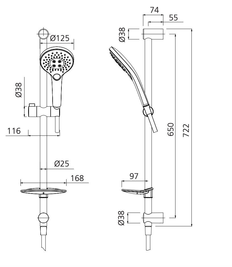 Oliveri RO147013MB Rome Matte Black Hand Shower With Rail - Special Order