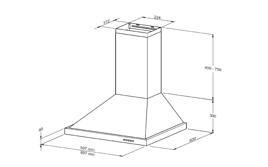 Robinhood RWH3CH6SS 1048m3 60cm Canopy Rangehood – New