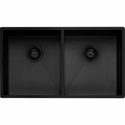 Oliveri Spectra SB63BK Top or Undermount Double Bowl Sink Black Finish Sink