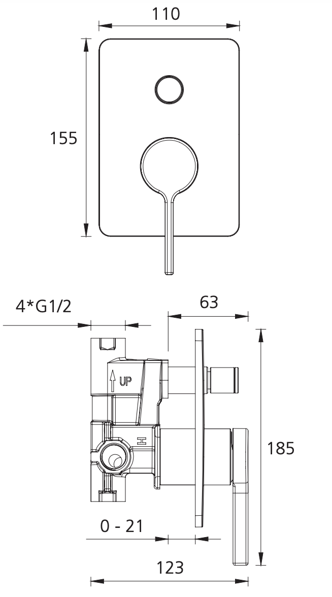 Oliveri ST094516MB Stockholm Matte Black Wall Mixer With Diverter