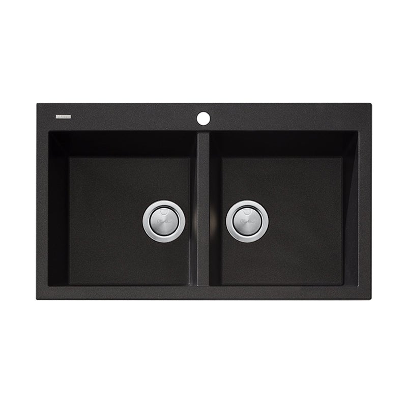 Oliveri Santorini ST-BL1564 Double Bowl Black Granite Kitchen Sink