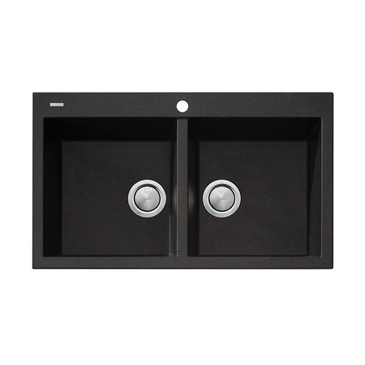 Oliveri Santorini ST-BL1564 Double Bowl Black Granite Kitchen Sink