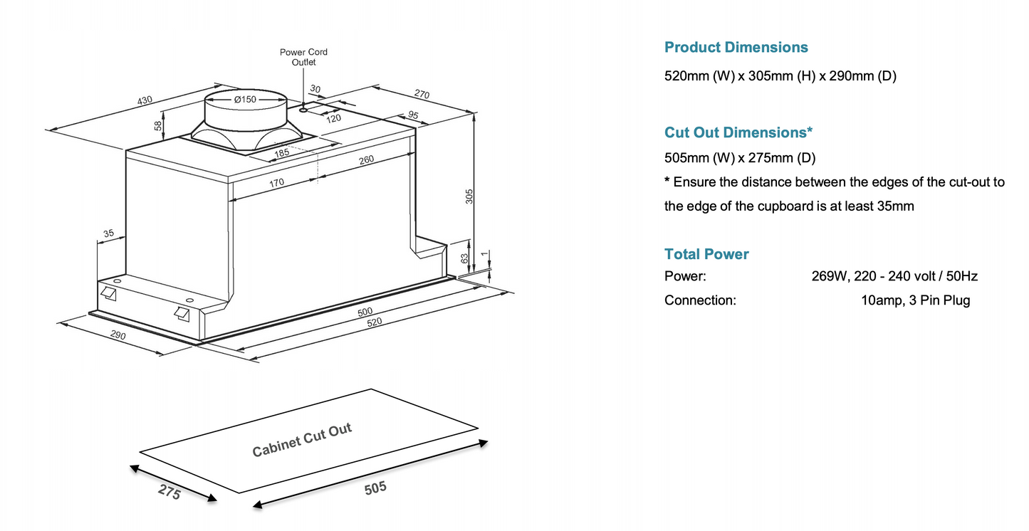 Baumatic UCB52S 52cm Heavy Duty Under Mount Rangehood