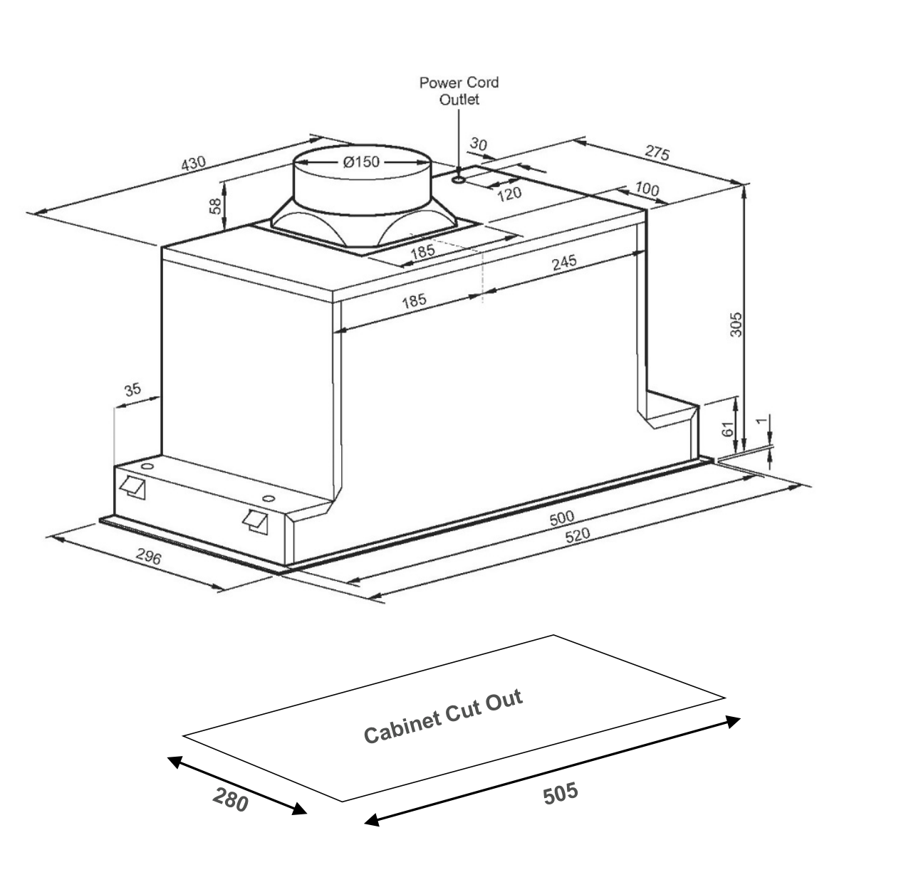 Baumatic UC52 52cm Heavy Duty Under Mount Rangehood