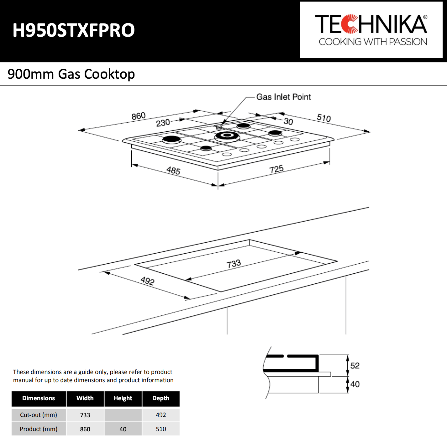 Technika H950STXFPRO 5 Burner Gas Cooktop