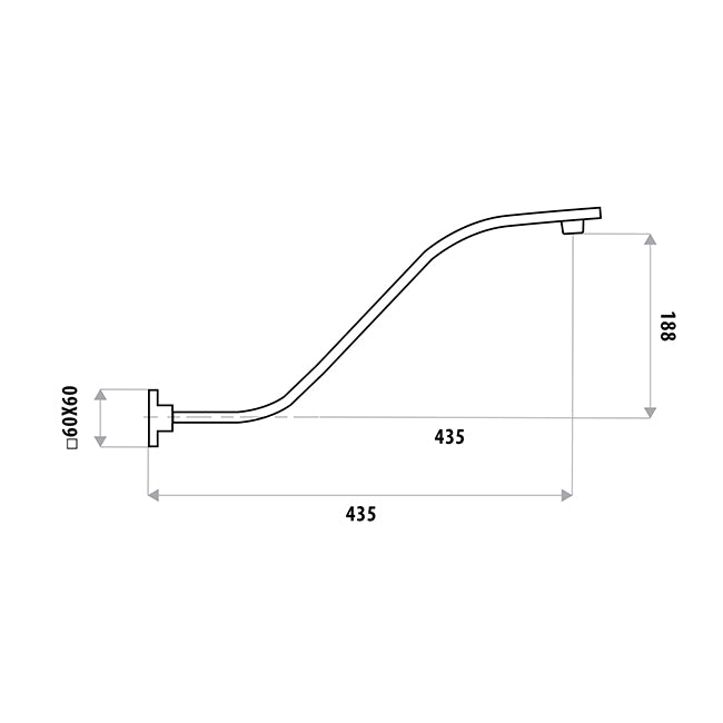 450mm Square Upswept Shower Arm with flange