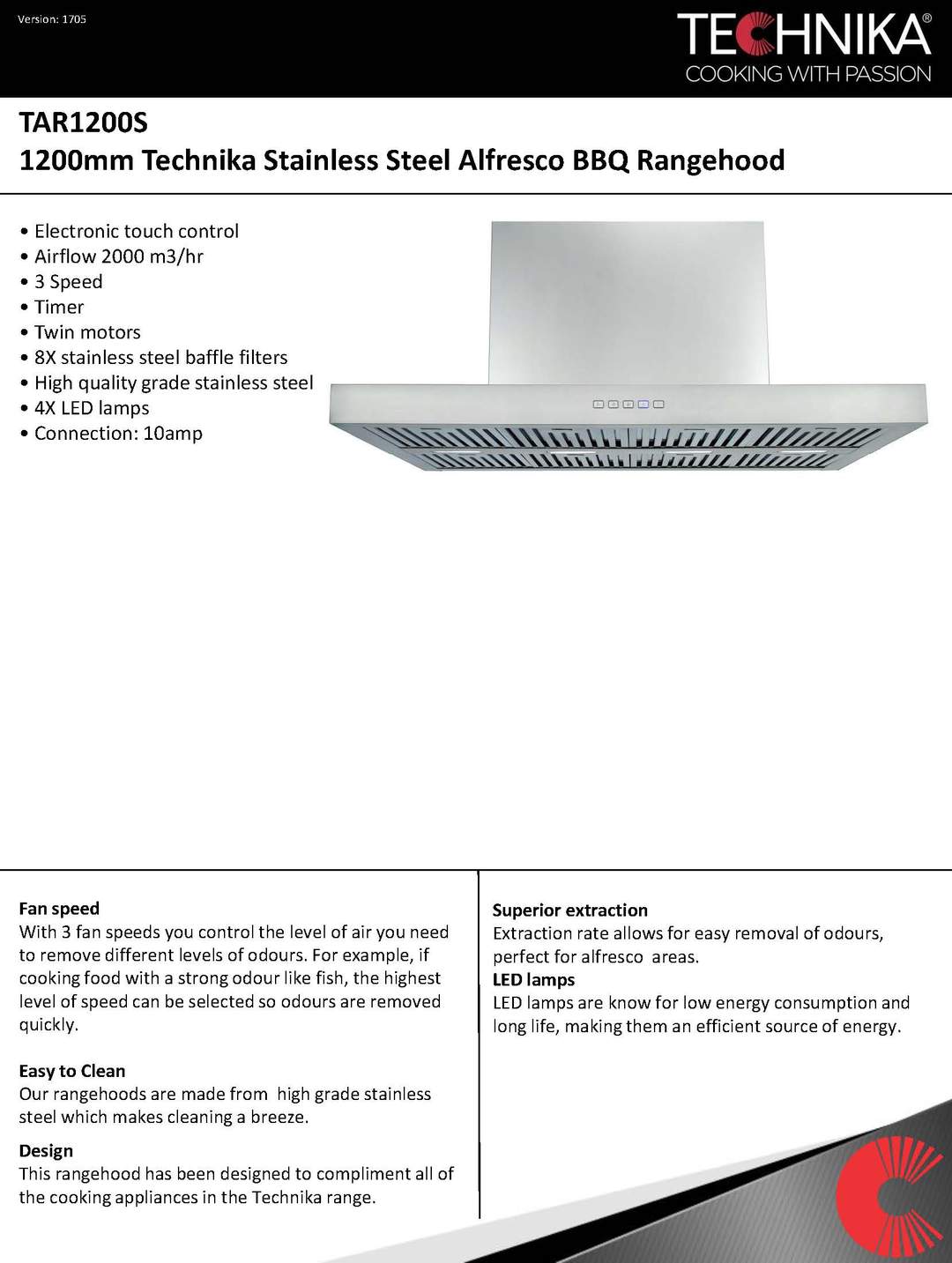 Technika TAR1200S 120cm Outdoor BBQ Canopy Rangehood